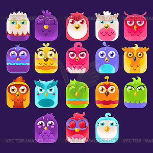 Fantasy Birds Icons Set - vector clipart