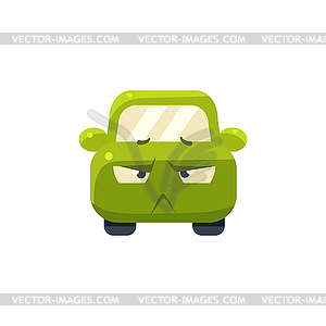 Doubtful Green Car Emoji - vector image