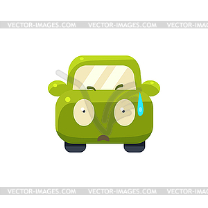 Cold Sweat Green Car Emoji - vector clipart