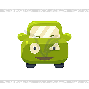 Suspicious Green Car Emoji - vector clip art