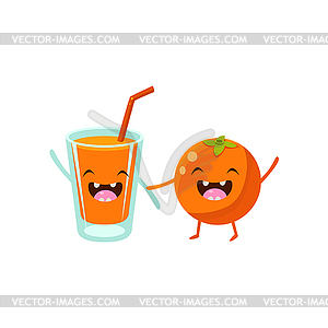 Orange And Juice Cartoon Friends - vector clip art