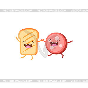 Toast And Meat Cartoon Friends - vector clipart