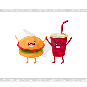 Burger And Soda Cartoon Friends - vector image