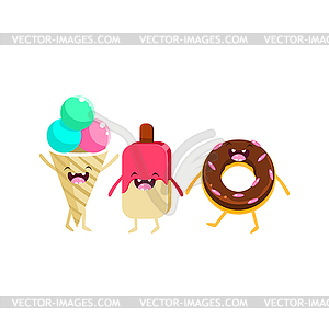 Ice-cream And Doughnut Cartoon Friends - vector clipart