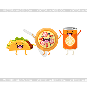 Tco, Pizza And Soda Cartoon Friends - vector image