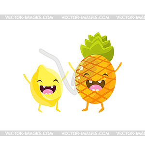 Lemon And Pineapple Cartoon Friends - stock vector clipart