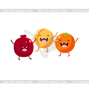 Pomegranate, Melon And Orange Cartoon Friends - vector clip art