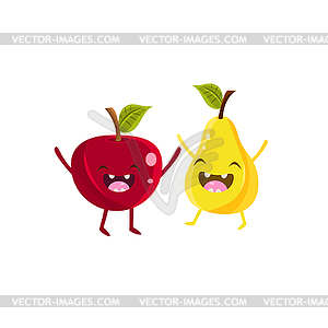 Apple And Pear Cartoon Friends - vector clipart