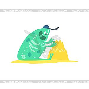 Building Sand Castle Monster On Beach - vector clipart