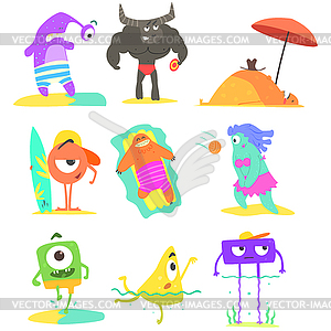 Monsters On Beach s Set - royalty-free vector image