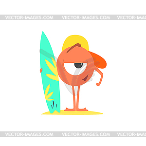 Monster On Beach With Surf Board - vector image