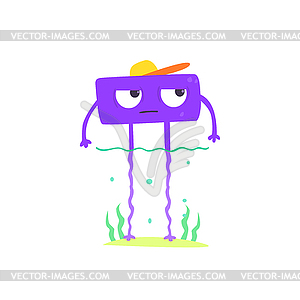 Purple Square Monster On Beach - vector clipart