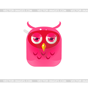 Pink Sad Owl Chick Square Icon - vector clipart