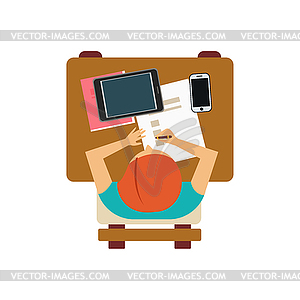 Male Student With Tablet And Smartphone of Above - vector EPS clipart