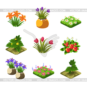 Flash Game Gardening Elements Set - vector image