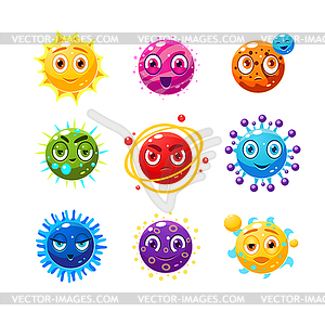 Fantastic planets with faces and emotions. Objects - vector clipart / vector image