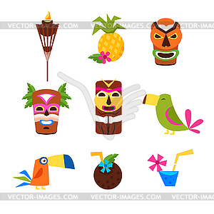 Hawaii Themed Set Of Icons - vector image