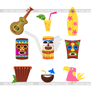 Hawaii Themed Collection Of Icons - vector image