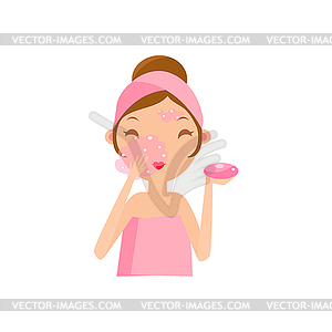Девочка мытья лица с мылом - рисунок в векторе