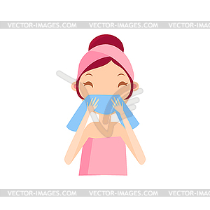 Girl Wiping Her Face - royalty-free vector clipart