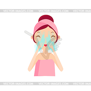 Girl Rinsing Her Face - vector clipart