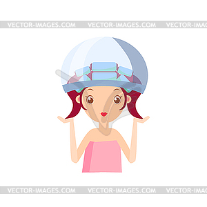 Girl Unde Professional Hairdryer - vector clipart