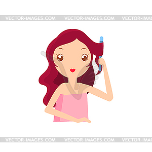 Girl With Fluting Iron - vector clip art