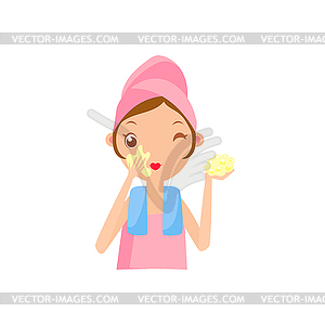 Girl Using Tone Cream - vector clipart / vector image