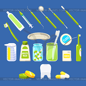 Dentistry Related Objects Set - vector image