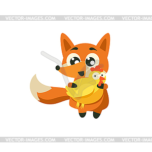 Fox Holding Chicken - vector clip art