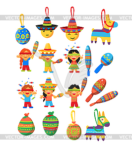 Mexican Trditional Fiesta Elements Collection - vector image