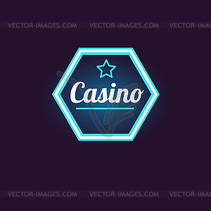 Blue Hexahedron Casino Neon Sign - vector image