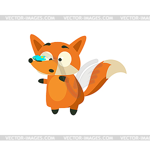 Fox With Butterfly On Nose - vector image