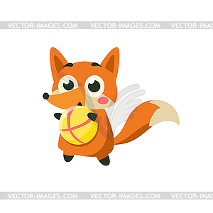 Fox Playing Ball - vector image