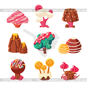 Fantasy Sweet Trees Set - vector image