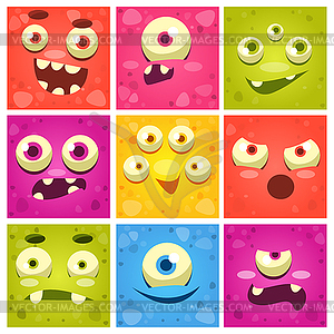 Monster Faces Set - color vector clipart