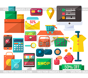 Shopping Related Objects Set - vector clipart