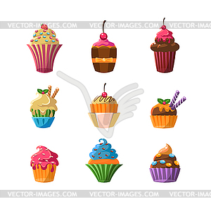 Decorated Cupcakes Sticker Set - vector clipart