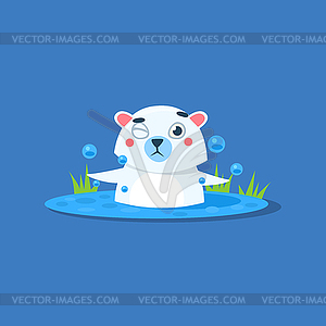 Bathing In Ice-hole Polar Bear - vector image