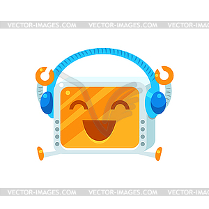 Listening To Music Little Robot Character - vector clipart