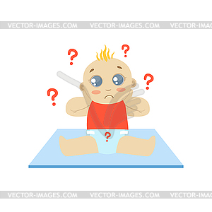 Baby In Red With Dirty Nappy - vector clipart