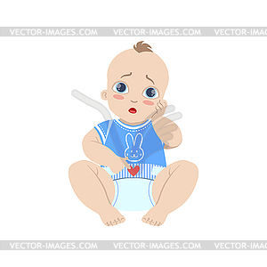 Baby In Blue With Dirty Nappy - vector clipart