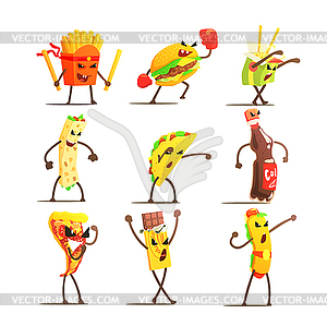 Fast Food Cartoon Characters Set - vector clip art