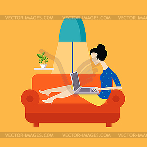 Girl On Sofa Working Freelance - vector clipart / vector image
