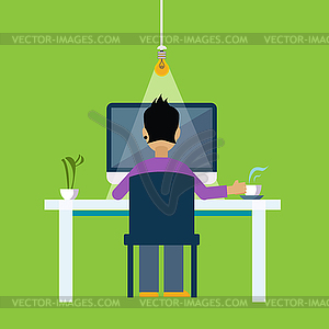 Man Behind DeskWorking Freelance - vector clipart