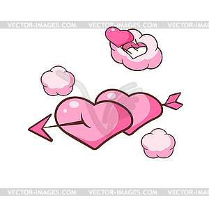 Heart Shaped Cloud And Arrow Piercing Two Hearts - vector clipart