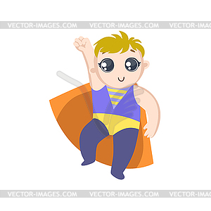 Boy Dressed As Superhero With Orange Cape - vector image