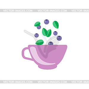 Blueberry Tea In Violet Cup - vector clipart