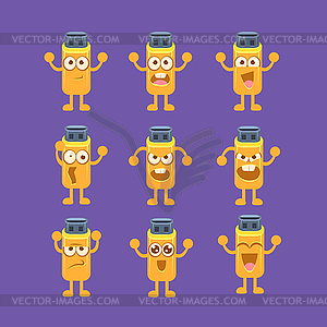 Usb Stick Emoji Character Set - vector image