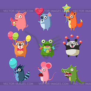 Animals At Birthday Party - vector clip art